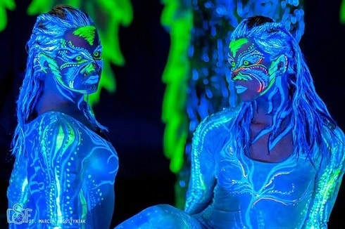 Glowing disco makeup - safe, hypoallergenic face and body paints, washable