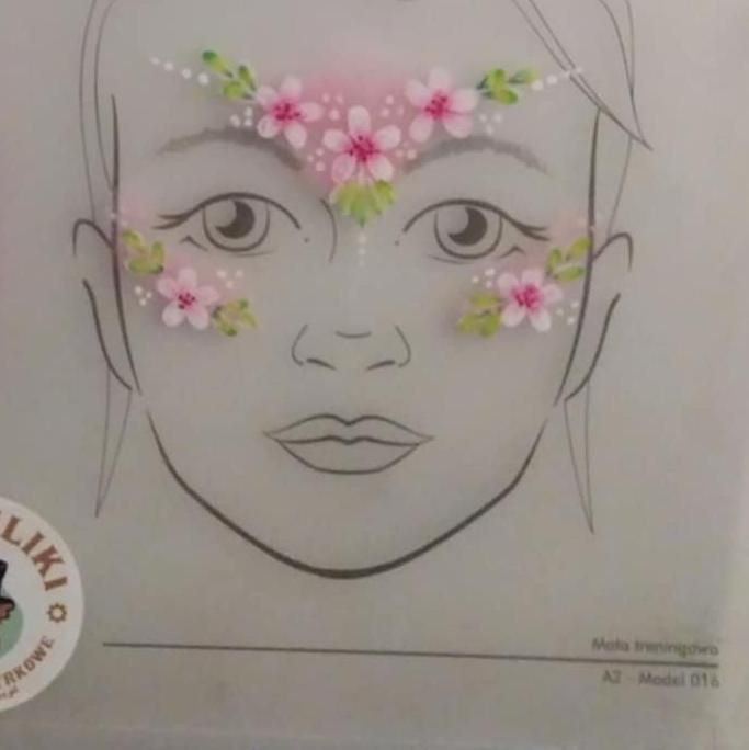 Artistic face painting – pastel cherry and apple blossoms with green leaves forming crown on child's forehead. -Lubin, Legnica, Oława, Opole, Wrocław, Brzeg - optimized version for fast loading